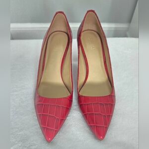 MICHAEL Michael Kors Martine Red Croc Embossed Pointed Toe Pumps - Size 8